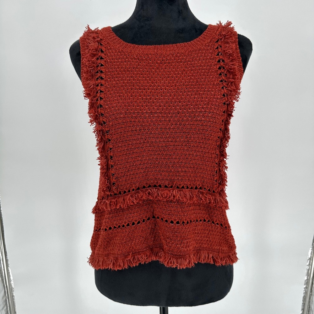 Anthropologie Pepin Crochet Knit‎ Fringe Tank Top Orange Rust Boho Women's Small